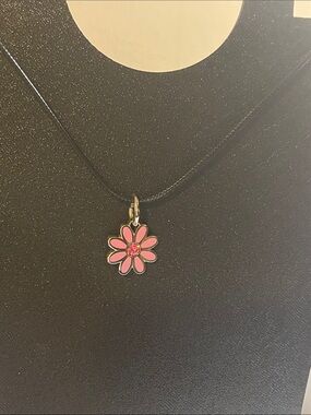 Coach Pink Daisy Pendant Necklace with a Pink Crystal Center